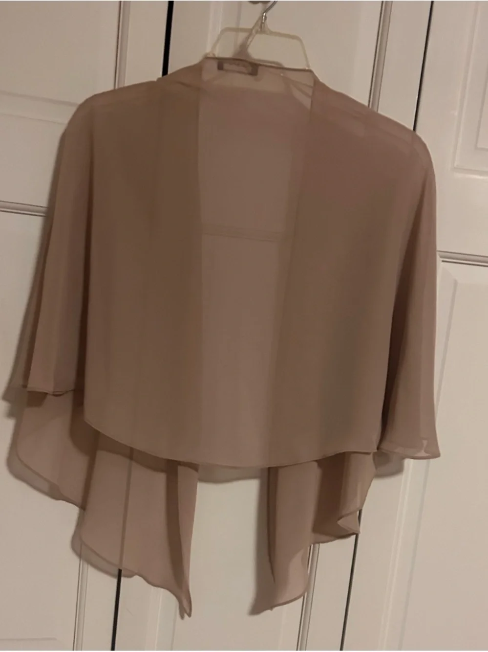 SLNY Sheer Shrug For Dressy Occasions in Nude Blush-Button Option for Sleeves - Picture 8 of 10